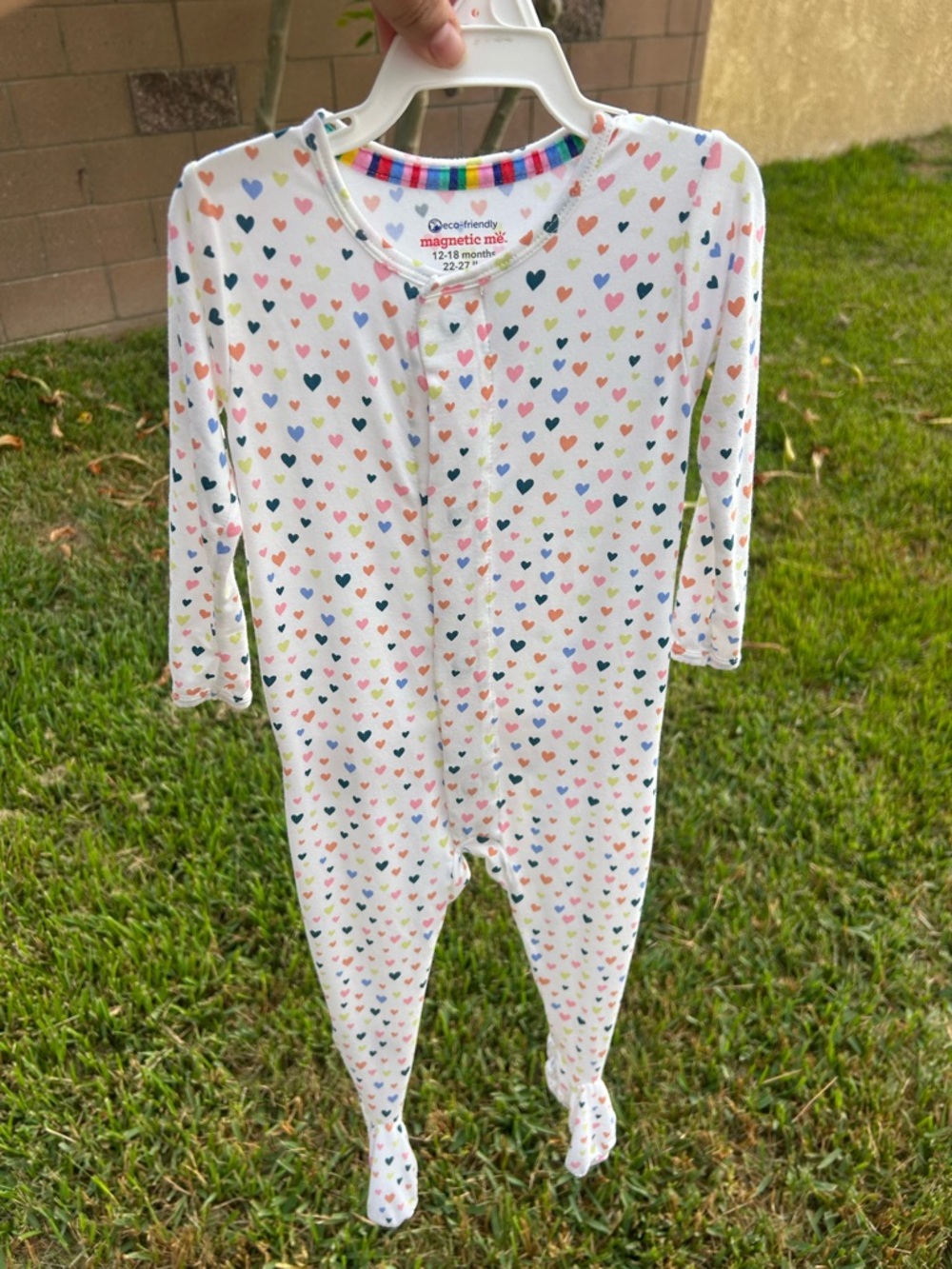 Magnetic Me White Footed One-Piece with Multicolor Heart Print